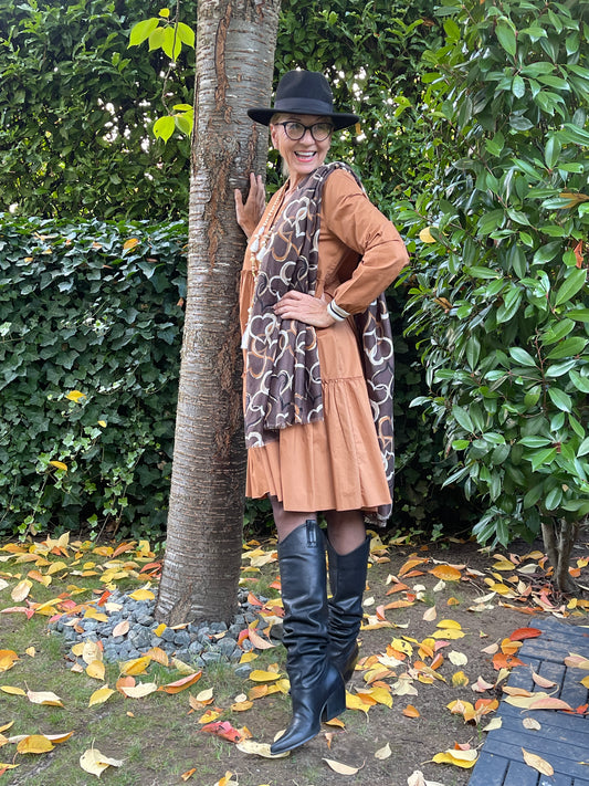 Kleid CAMPIONE cognac; „IM BLACK-FRIDAY OUTLET“ nur noch €39,90 statt €89,90; total unkompliziertes, super schickes Allroundkleid