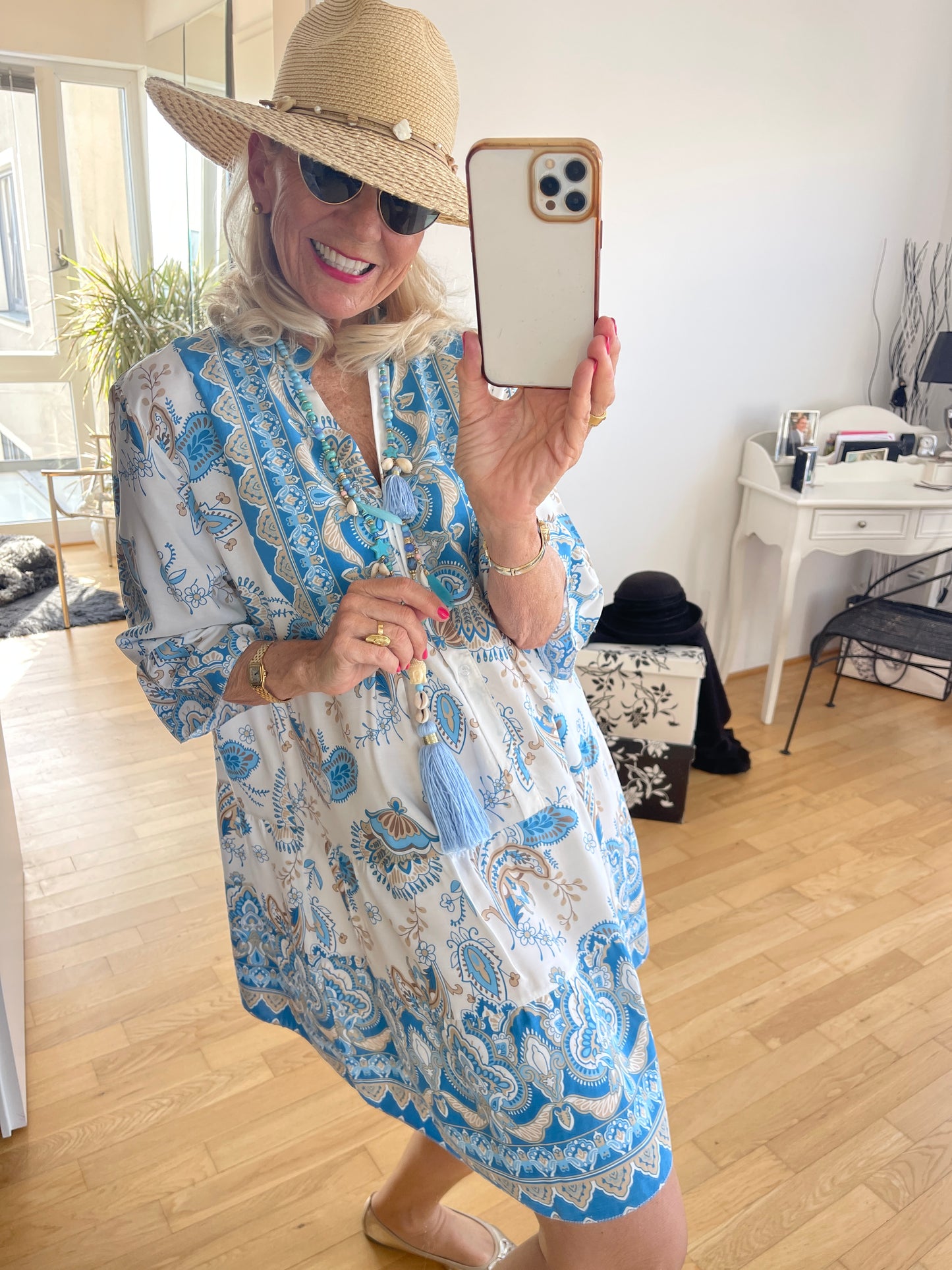 Tunika ADELE blau-beige €89,90; ein wunderschönes Tunikakleid in einer ausgefallenen Farbkombination