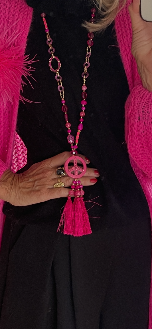 Kette PEACE €49,90; pink, stylische Longkette🍂