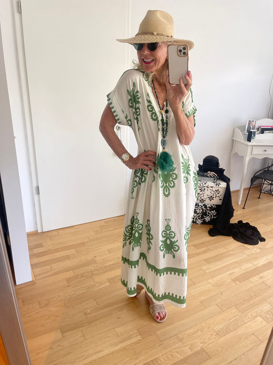 Kleid MARGARET Grün/Altweiß jetzt €59,90 statt €99,90 im Super Summer Sale