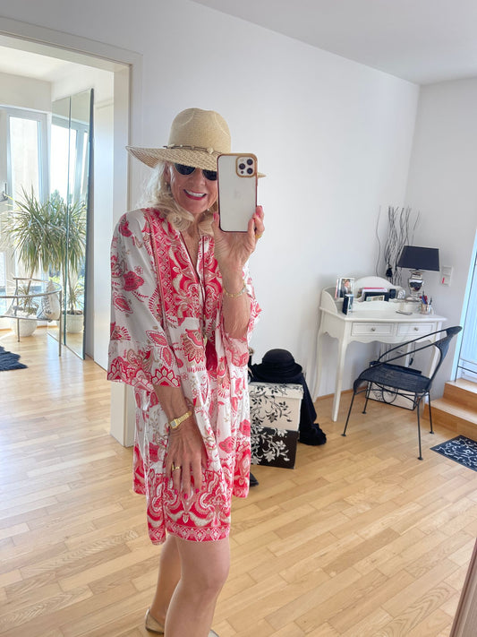 Tunika ADELE rot-beige €89,90; ein wunderschönes Tunikakleid in einer ausgefallenen Farbkombination