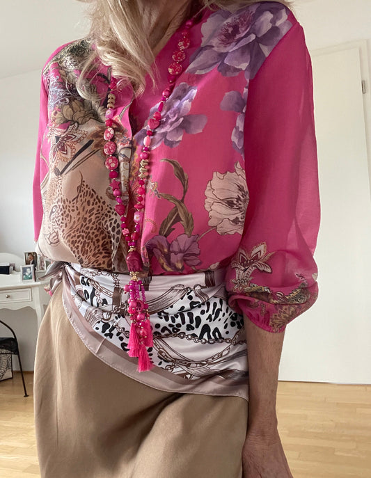 Kette BUDDHA pink, stylische Longkette