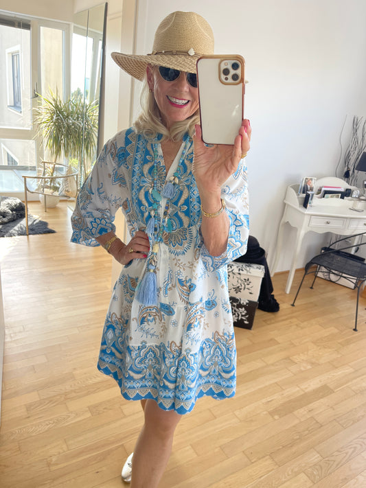 Tunika ADELE blau-beige €89,90; ein wunderschönes Tunikakleid in einer ausgefallenen Farbkombination